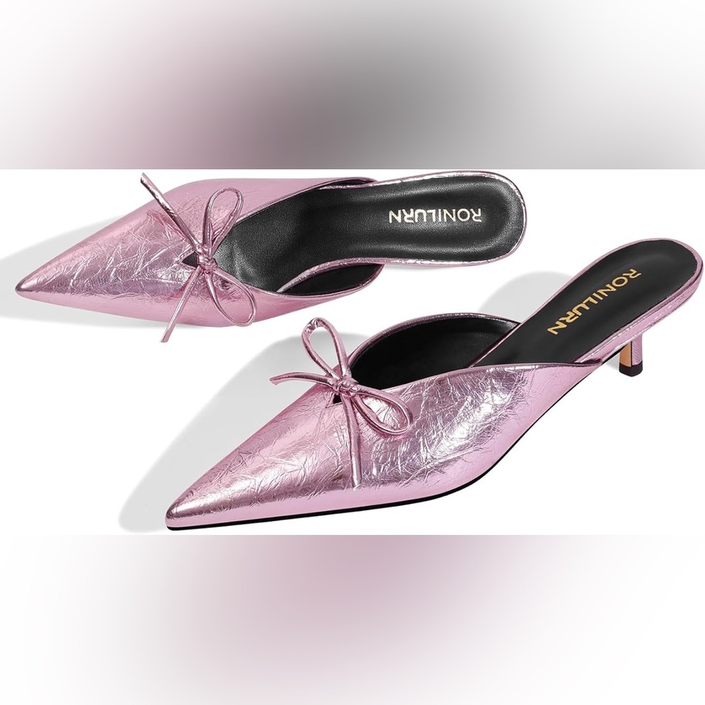 Women's Faux leather, Metallic Pink Mules